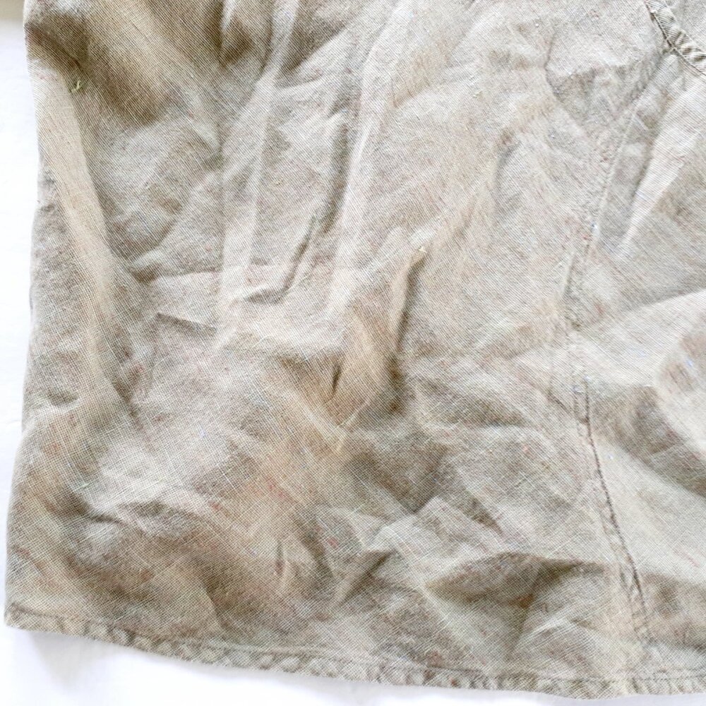 FLAX Womens Linen Shirt Green Tan Lagenlook Small - Picture 4 of 13
